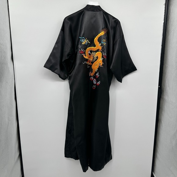 Vintage Uahong Mei Asian Satin Kimono Robe Size XL No Belt Embroidered Dragon - Picture 10 of 13